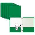 Better Office Products 2 Pocket Glossy Laminated Paper Folders Portfolio With Prongs, Letter Size, Green, 25PK 84288